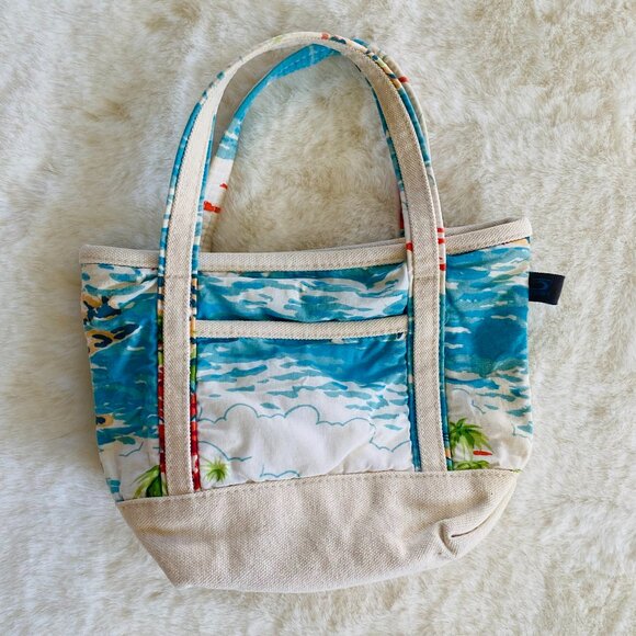 Old Navy mini beach tote girl's zipper closure ocean and palm tree graphic - Picture 1 of 7